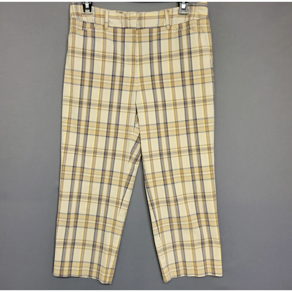 Vintage Talbots Plaid Capri Pants Womens 8P Beige Blue Cropped Preppy Academia